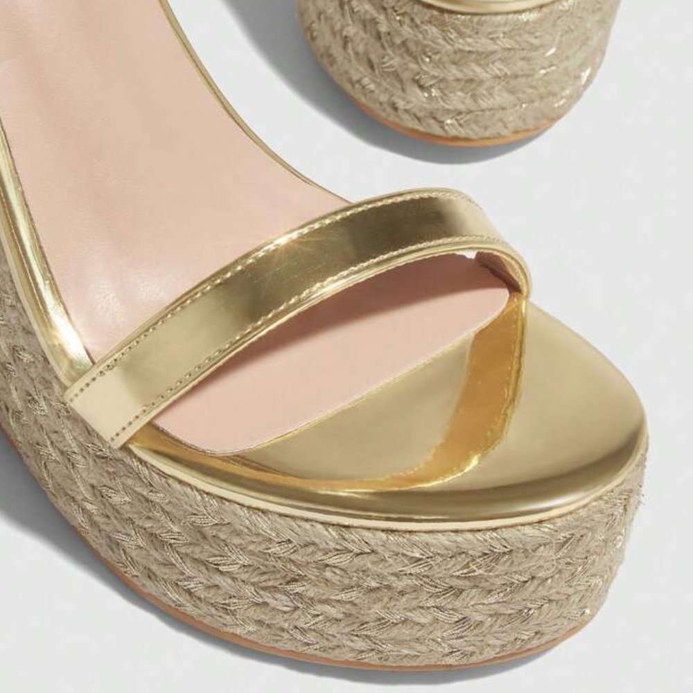 Women Shoes Fashion Metallic Ankle Strap Lightweight Vacation Gold Wedge Sandals - Picture 6 of 6